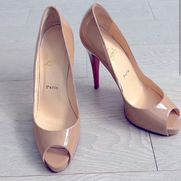 CHRISTIAN Louboutin peep toe very price 120nude heels - Picture 6 of 10